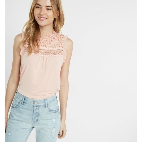 Express Tops - Express Crochet Flutter Sleeve Blouse - White